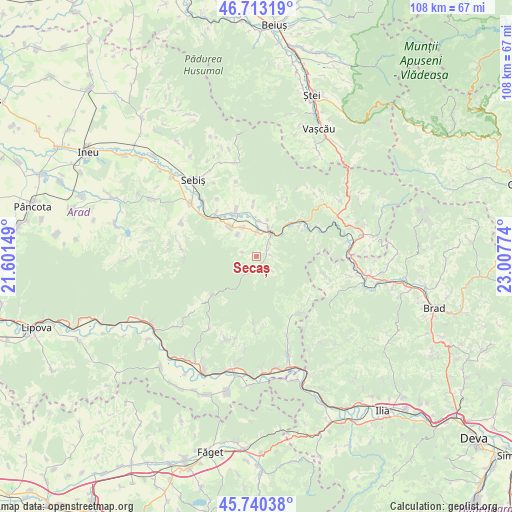 Secaș on map