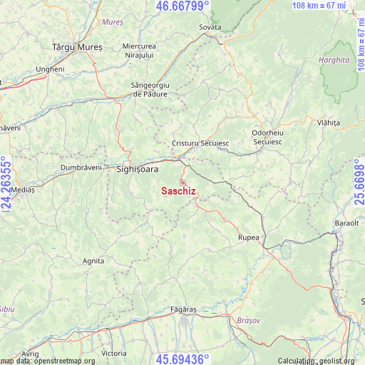 Saschiz on map