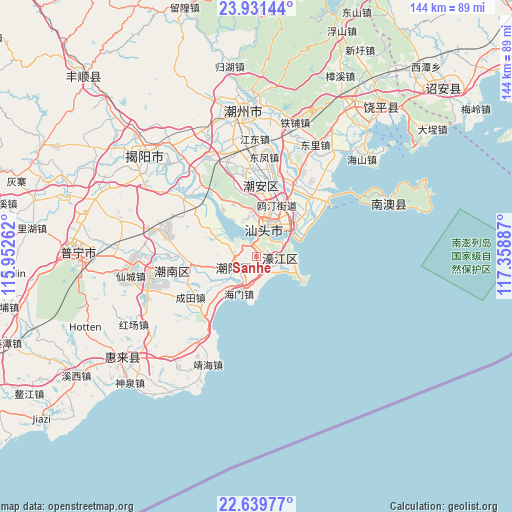 Sanhe on map