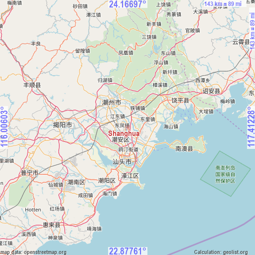 Shanghua on map