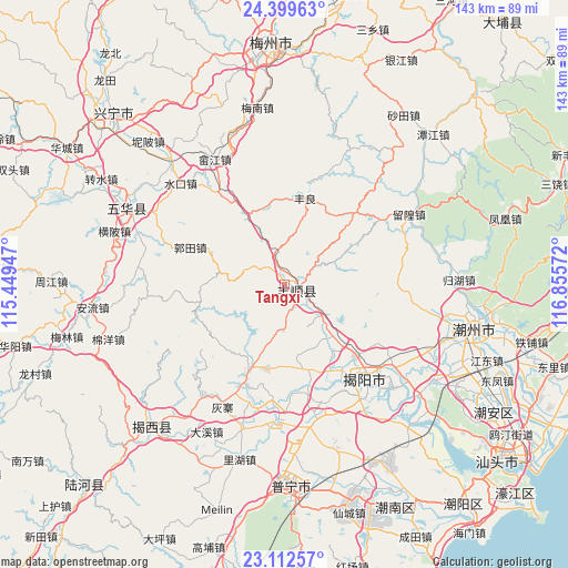 Tangxi on map