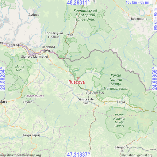 Ruscova on map