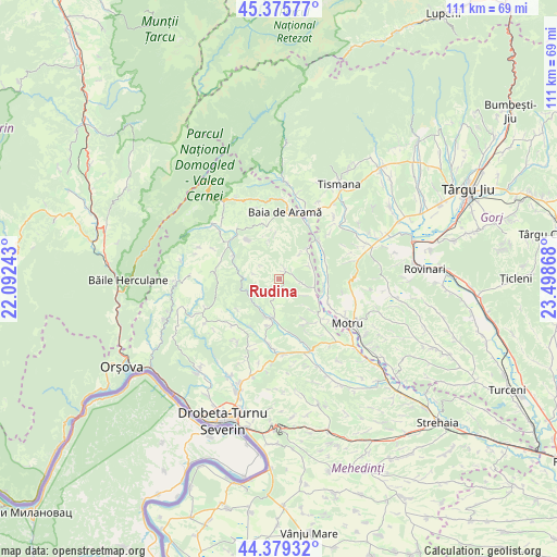 Rudina on map