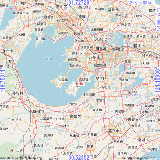 Linhu on map