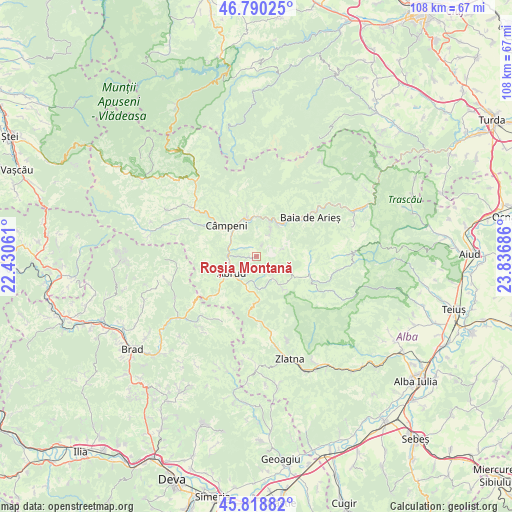 Roșia Montană on map