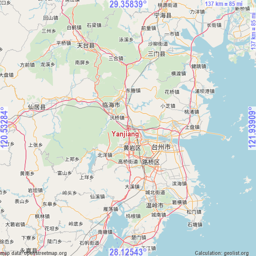 Yanjiang on map