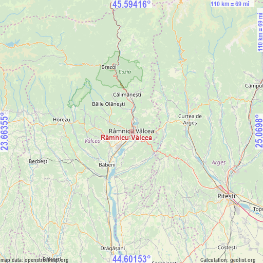 Râmnicu Vâlcea on map