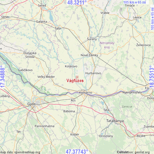 Vágfüzes on map