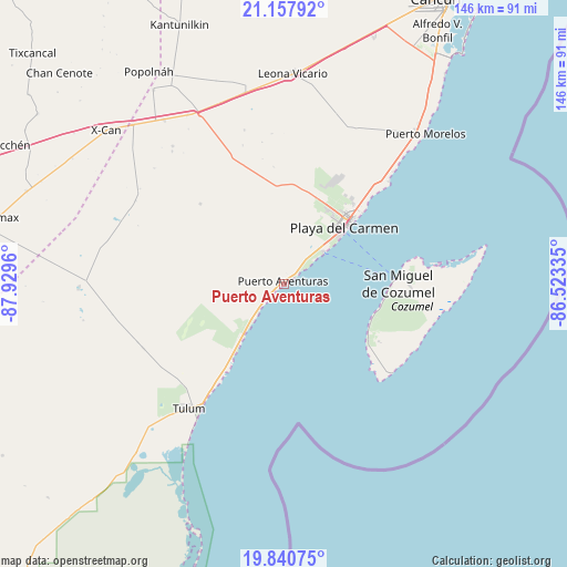 Puerto Aventuras on map
