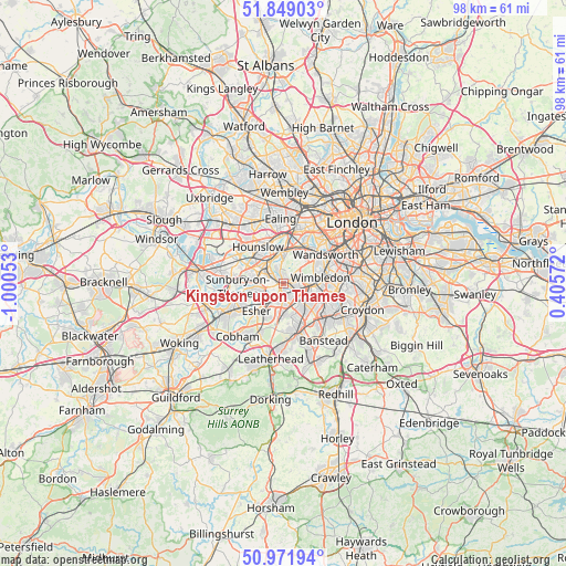 Kingston upon Thames on map