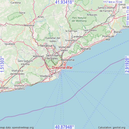 Diagonal Mar on map