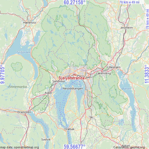 Sjølyststranda on map