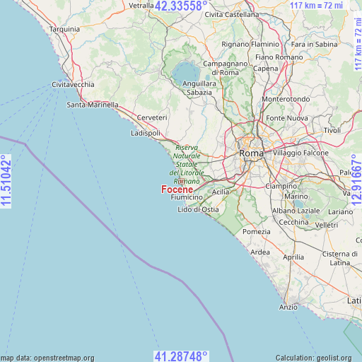 Focene on map