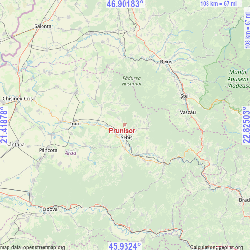 Prunișor on map