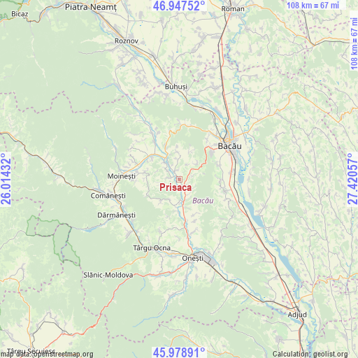 Prisaca on map