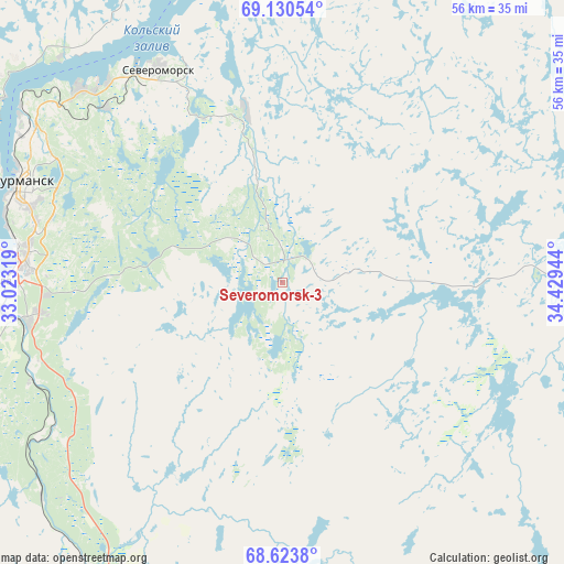 Severomorsk-3 on map