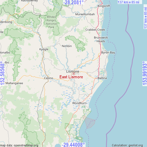 East Lismore on map