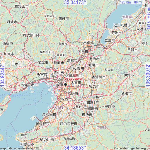 Neyagawa on map