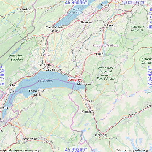 Jongny on map