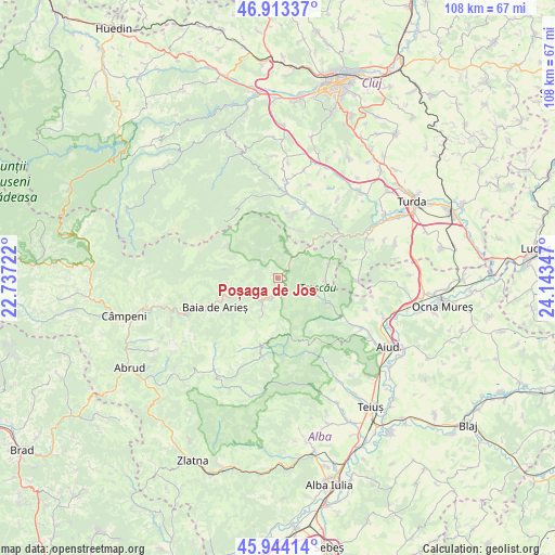 Poșaga de Jos on map