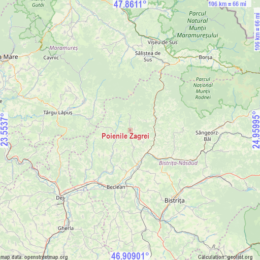 Poienile Zagrei on map