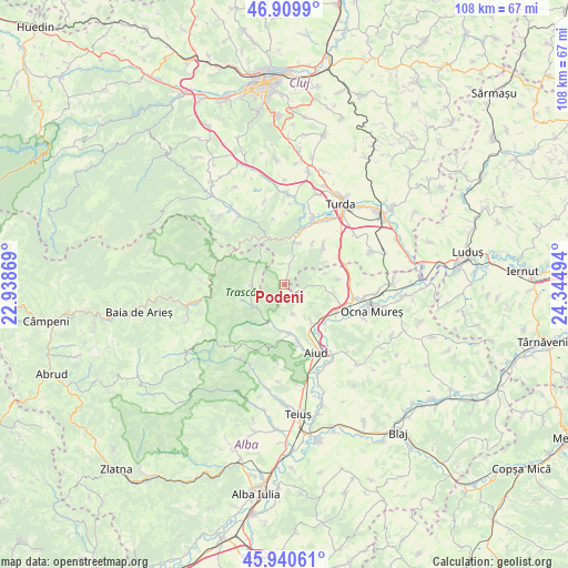 Podeni on map