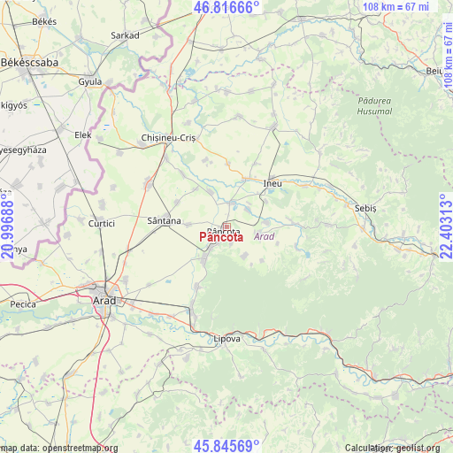 Pâncota on map