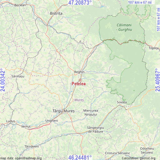 Petelea on map