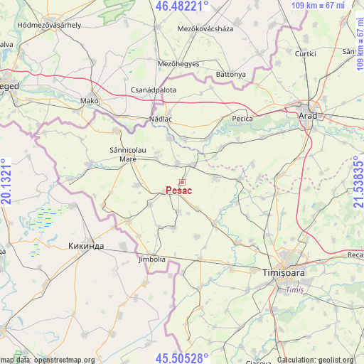 Pesac on map