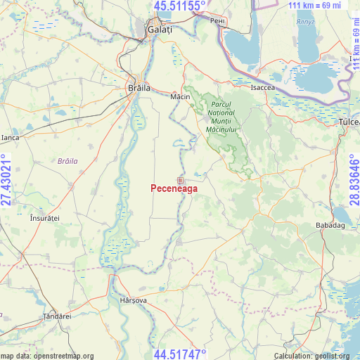 Peceneaga on map