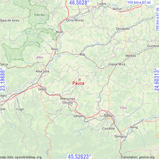 Păuca on map