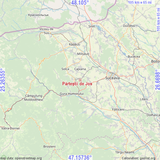 Părteştii de Jos on map