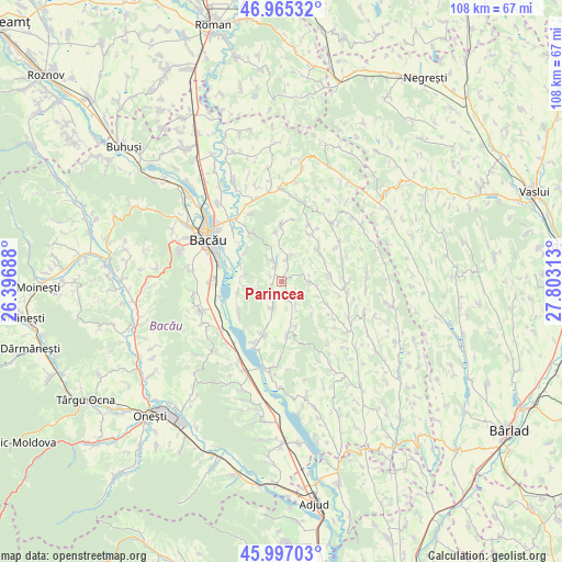 Parincea on map