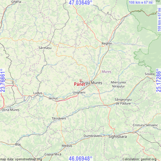 Pănet on map