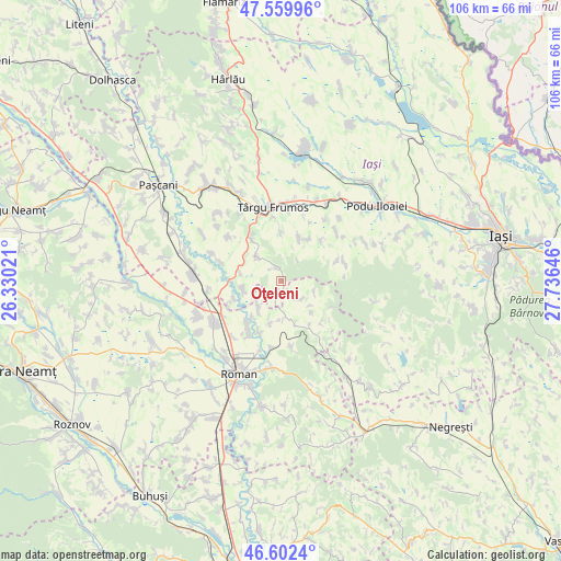 Oţeleni on map