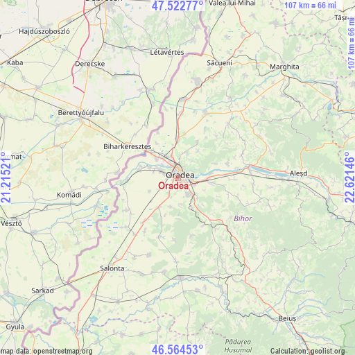 Oradea on map