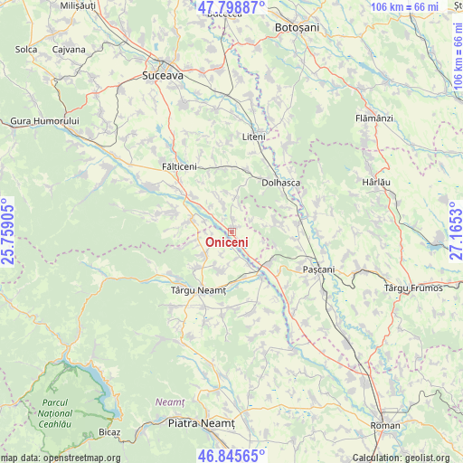 Oniceni on map