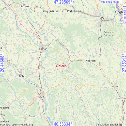 Oniceni on map