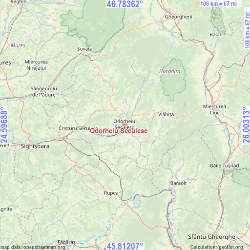 Odorheiu Secuiesc on map