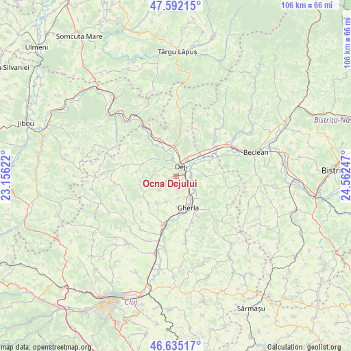 Ocna Dejului on map