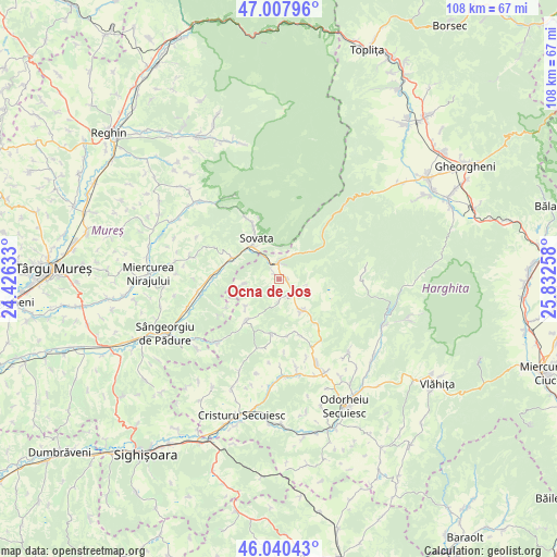 Ocna de Jos on map