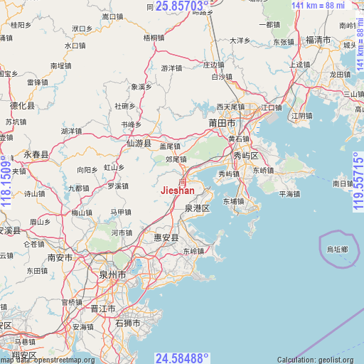 Jieshan on map