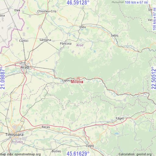 Milova on map