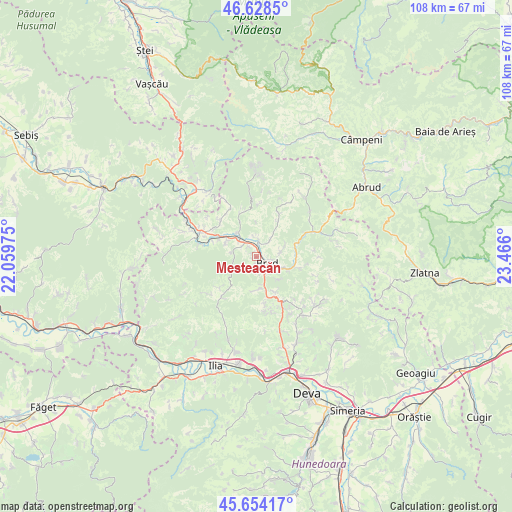 Mesteacăn on map