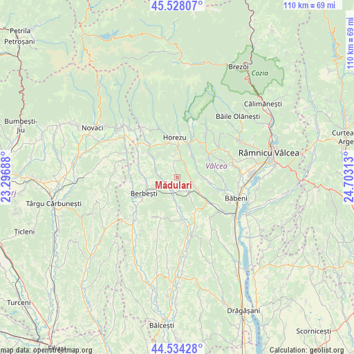 Mădulari on map