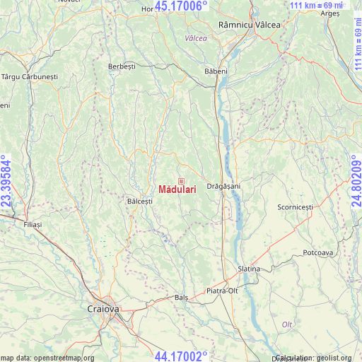 Mădulari on map