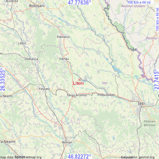 Liteni on map