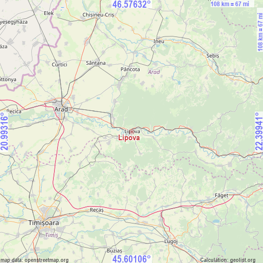 Lipova on map