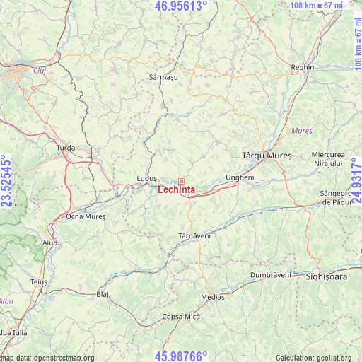 Lechința on map