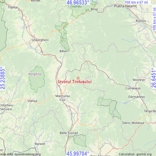 Izvorul Trotușului on map